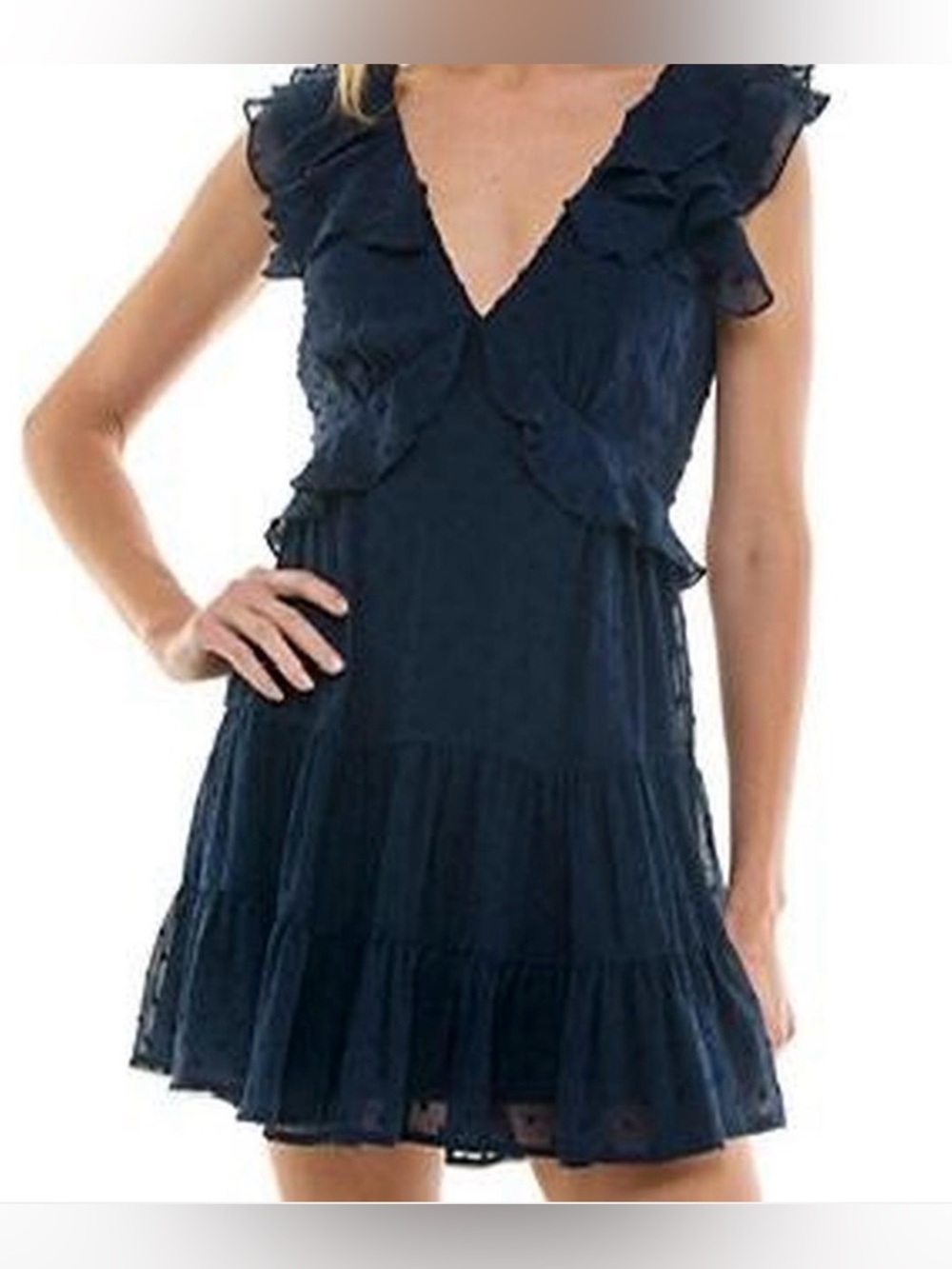 Trixxi Navy Ruffle Layered Sleeve Dress Size M